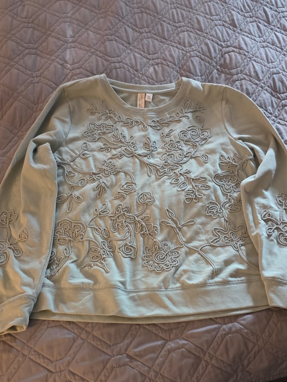 Cato Sage Green Embroidered Floral Sweatshirt
